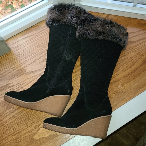 Boot black with grey wedge heel knee High boot - Picture 12 of 15